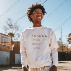 White Gildan 18000 Basketball Mockup | Gildan White Sweatshirt Mockup | Sweatshirt Model Mockup | Simple Mockup | Gildan Oversized Crewneck