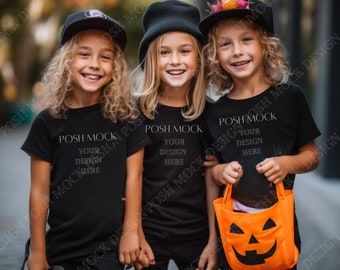 Herfst en Halloween Kids Comfort Kleuren C9018 Jeugd Halloween T-shirt mockup | Herfstmodel | Halloween-model | Kinder T-shirt mockup | Kindachtig