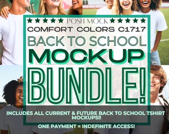 Whole Tshirt Mockup Bundle For Back-to-School Designs, Full Access Pass School Shirt Mockups, Comfort Colors c1717 Bundle, Highschool Mocks