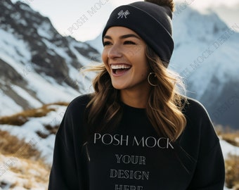 Gildan 18000 Mockup Czarny | Gildan Czarny Mockup Bluzy | Mockup Modelu Bluzy | Prosty Mockup | Czarny Gildan Oversized Crewneck Mock