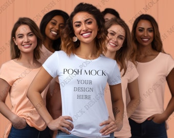 Bridal Party Tshirt Mock up | Bachelorette Party Shirt Mockups | Bella Canvas Heather Peach Mockups | Group T-shirts Mockup | Bride Mockup