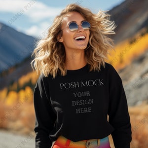 Gildan 18000 Mockup Black | Gildan Black Sweatshirt Mockup | Sweatshirt Model Mockup | Simple Mockup | Black Gildan Oversized Crewneck Mock