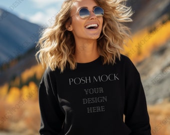 Gildan 18000 Mockup Black | Gildan Black Sweatshirt Mockup | Sweatshirt Model Mockup | Simple Mockup | Black Gildan Oversized Crewneck Mock