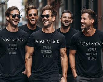 Bachelor Party Tshirt Mock up | Bachelor Party Shirt Mockups | Bella Canvas 3001 Black Mockups | Group T-shirts Mockup | Men Black Mockup