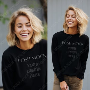 Gildan 18000 Mockup Dual Angle | Gildan Black Sweatshirt Mockup | Sweatshirt Model Mockup | Simple Mockup | Black Gildan Oversized Crewneck