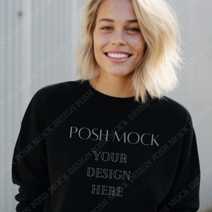 Gildan 18000 Black Mockup | Black Gildan Sweatshirt Mockup | Sweatshirt Model Mockup | Simple Mockup | Gildan Oversized Crewneck Mockups