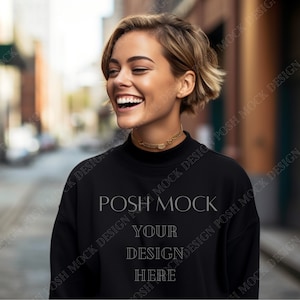 Gildan 18000 Mockup City | Gildan Black Sweatshirt Mockup | Sweatshirt Model Mockup | Simple Mockup | Black Gildan Oversized Crewneck Mockup