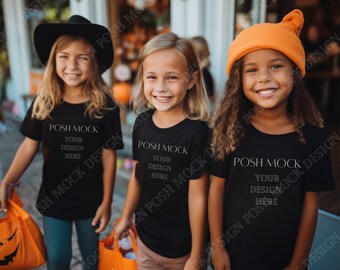 Herfst en Halloween Kids Comfort Kleuren C9018 Jeugd Halloween T-shirt mockup | Herfstmodel | Halloween-model | Kinder T-shirt mockup | Kindachtig