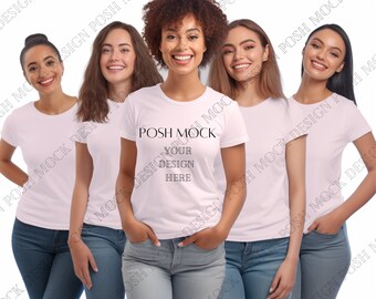 Bridal Party Tshirt Mock up | Bachelorette Party Shirt Mockups | Bella Canvas Soft Pink Mockups | Group T-shirts Mockup | Bride Mockup
