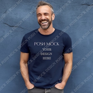 Navy Blue Bella Canvas 3001 Mockup, Man T-Shirt Mockup, Male T-shirt Mockup, Dad T-shirt Mockup, Father Shirt Mockup, Male Grey Shirt, Guys