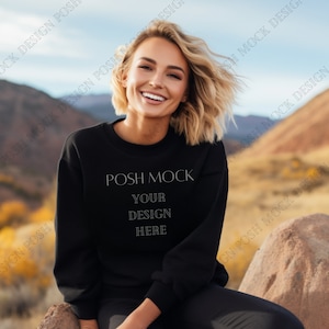 Gildan 18000 Mockup Black | Gildan Black Sweatshirt Mockup | Sweatshirt Model Mockup | Simple Mockup | Black Gildan Oversized Crewneck Mock