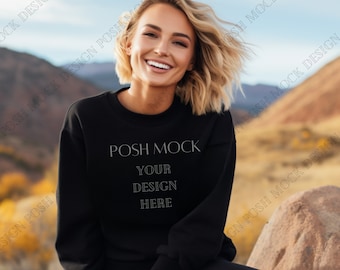 Gildan 18000 Mockup Black | Gildan Black Sweatshirt Mockup | Sweatshirt Model Mockup | Simple Mockup | Black Gildan Oversized Crewneck Mock