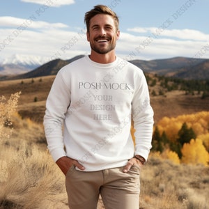 Gildan 18000 Mockup White | Gildan White Sweatshirt Mockup | Sweatshirt Model Mockup | Simple Mockup | White Gildan Oversized Crewneck Mock