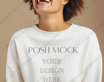 Gildan 18000 Mockup City | Gildan White Sweatshirt Mockup | Sweatshirt Model Mockup | Simple Mockup | White Gildan Oversized Crewneck Mockup