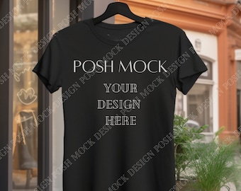 Bella Canvas Mockup | Black Bella Canvas 3001 | Bella Canvas Black Shirt Mockup | Hanging Tshirt Mockup | Digital Mockup | Woman Mockup Tee