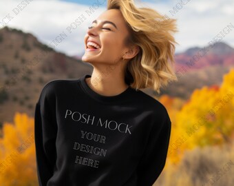 Gildan 18000 Mockup Black | Gildan Black Sweatshirt Mockup | Sweatshirt Model Mockup | Simple Mockup | Black Gildan Oversized Crewneck Mock