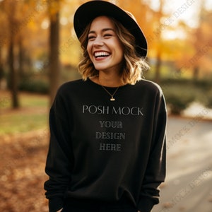 Gildan 18000 Mockup Black | Gildan Black Sweatshirt Mockup | Sweatshirt Model Mockup | Simple Mockup | Black Gildan Oversized Crewneck Mock
