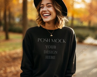 Gildan 18000 Mockup Black | Gildan Black Sweatshirt Mockup | Sweatshirt Model Mockup | Simple Mockup | Black Gildan Oversized Crewneck Mock