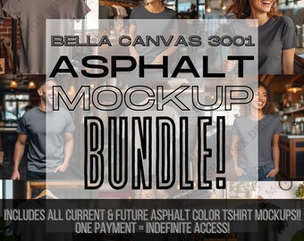 Bella Canvas 3001 Asphalt Tshirt Mockup Bundle, Full Access Mockups, Bella Canvas 3001 Bundle, Asphalt Color Bundle, Tshirt Mockup Bundle