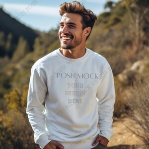 Gildan 18000 Mockup White | Gildan White Sweatshirt Mockup | Sweatshirt Model Mockup | Simple Mockup | White Gildan Oversized Crewneck Mock