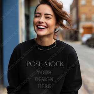 Gildan 18000 Mockup City | Gildan Black Sweatshirt Mockup | Sweatshirt Model Mockup | Simple Mockup | Black Gildan Oversized Crewneck Mockup