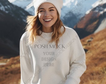 Lane Seven LS14004 Mockup Haferflocken Heather | Beige Sweatshirt Mockup | Sweatshirt Modell Mockup | Winter Mockup | Oversized Crewneck Mockups