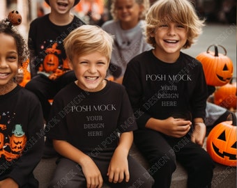 Herfst en Halloween Kids Comfort Kleuren C9018 Jeugd Halloween T-shirt mockup | Herfstmodel | Halloween-model | Kinder T-shirt mockup | Kindachtig