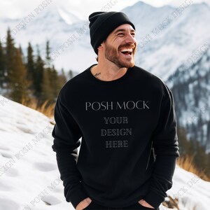 Gildan 18000 Mockup Black | Gildan Black Sweatshirt Mockup | Sweatshirt Model Mockup | Simple Mockup | Black Gildan Oversized Crewneck Mock
