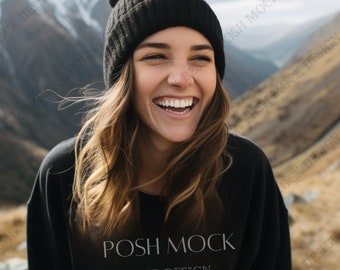 Gildan 18000 Mockup Czarny | Gildan Czarny Mockup Bluzy | Mockup Modelu Bluzy | Prosty Mockup | Czarny Gildan Oversized Crewneck Mock