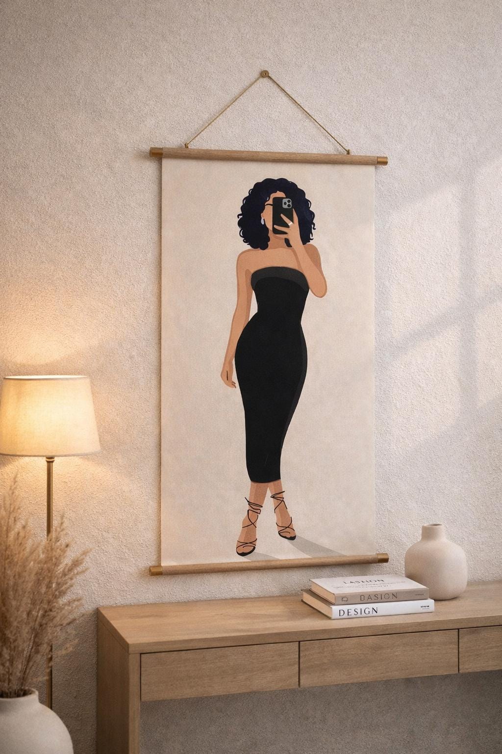 Minimalist Fashion Illustration Print, Woman in Black Dress, Modern ...