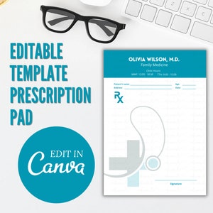 Prescription Pad Template | Rx Prescription  Template | Doctor Prescription Sheet | Canva Template | Printable Prescription Pad
