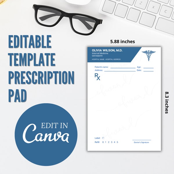 Prescription Pad Template | Rx Prescription  Template | Doctor Prescription Sheet | Canva Template | Printable Prescription Pad