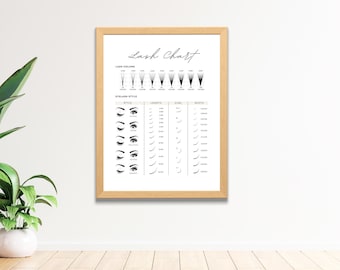 Printable Lash Chart Digital Eyelash Guide, Eyelash Extension Decor Poster, Editable Lash Extension Style Chart Display, Canva Template