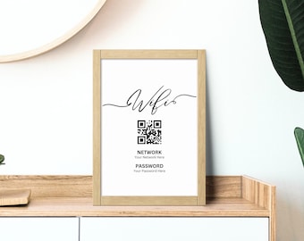 WiFi QR Code Sign, Printable WiFi Sign, Editable WiFi Password Sign, Airbnb Host Signage, VRBO Guest Welcome Internet Poster, Canva Template