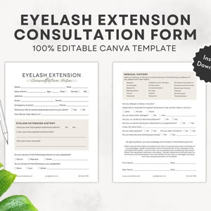 Eyelash Extension Consultation Form, Editable Lash Consent Templates, Lash Tech Forms, Esthetician Forms, Lash Forms, Eyelash Consent Waiver