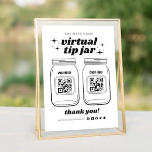 Printable Virtual Tip Jar Venmo Payment Sign, QR Code Sign Template, Editable Tips Accepted Sign Canva Template, Instant Download Tip Sign