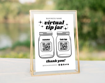Druckbares virtuelles Trinkgeld Venmo Zahlungszeichen, QR Code Zeichen Vorlage, bearbeitbare Spitzen akzeptiert Zeichen Canva Vorlage, Sofort Download Trinkgeld Zeichen