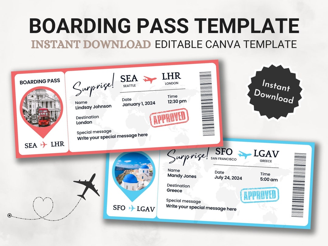 Editable Boarding Pass Template, Printable Airline Ticket, Plane ...