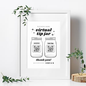 Virtual Tip Jar Payment Sign, Venmo QR Code Sign Template, Editable Tips Accepted Sign Canva Template, Instant Download Printable Tip Sign