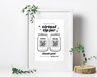 Virtuelles Trinkgeld-Zahlungszeichen, Venmo QR-Code-Zeichenvorlage, bearbeitbares Zeichen akzeptiert Canva-Vorlage, Sofortiger Download druckbares Trinkgeld-Zeichen