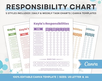 Editable Reward Chart For Kids, Fun Chore Chart Planner, DIY Daily Chore Checklist, Printable Reward System For Kids, Responsibility Chart