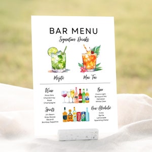 Bar Menu Template, Modern Editable Drink Menu Template, Signature Drinks Sign, Minimalist Printable Bar Menu, Cocktail Drink Images, Canva