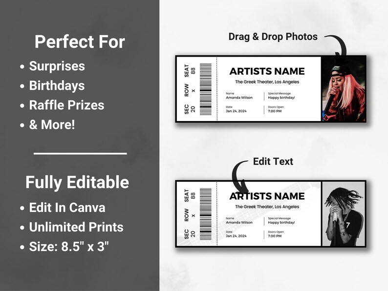 Editable Concert Ticket Template, DIY Event Ticket, Custom Concert