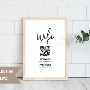 WiFi QR Code Sign, Printable WiFi Sign, Editable WiFi Password Sign, Airbnb Host Signage, VRBO Guest Welcome Internet Poster, Canva Template