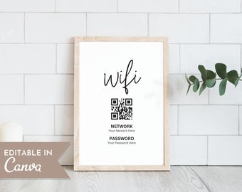 WiFi QR Code Sign, Printable WiFi Sign, Editable WiFi Password Sign, Airbnb Host Signage, VRBO Guest Welcome Internet Poster, Canva Template