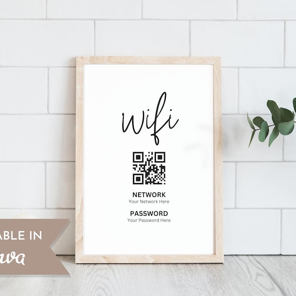 WiFi QR Code Sign, Printable WiFi Sign, Editable WiFi Password Sign, Airbnb Host Signage, VRBO Guest Welcome Internet Poster, Canva Template