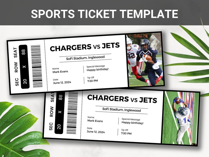 Editable Sports Ticket Template, DIY Sporting Ticket, Custom Sports Ticket Gift, Surprise Printable Sport Tickets Gift Idea, Canva Template image 1