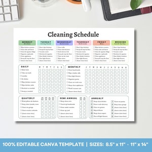 編集可能な掃除スケジュール 印刷可能 毎週 毎月 毎年 掃除チェックリスト ADHD 掃除プランナー 家事リスト 掃除 Canva テンプレート