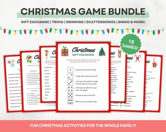Christmas Game Bundle Printable, For Kids Family Holiday Games, Virtual Party Activities, Dice Gift Exchange Trivia, Office Xmas Games