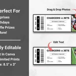 Editable Sports Ticket Template, DIY Sporting Ticket, Custom Sports Ticket Gift, Surprise Printable Sport Tickets Gift Idea, Canva Template image 2